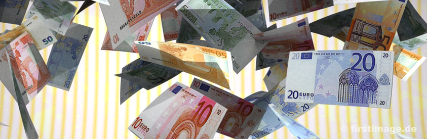 3D Partikeleffekt umherfliegender Euro Geldscheine