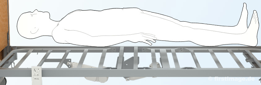 3D Ansicht eines Patienten auf dem Alegio NG Pflegebett